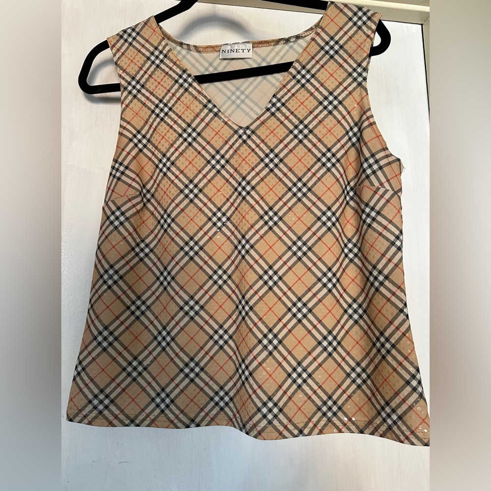 Ninety Beige Plaid Women's Top
